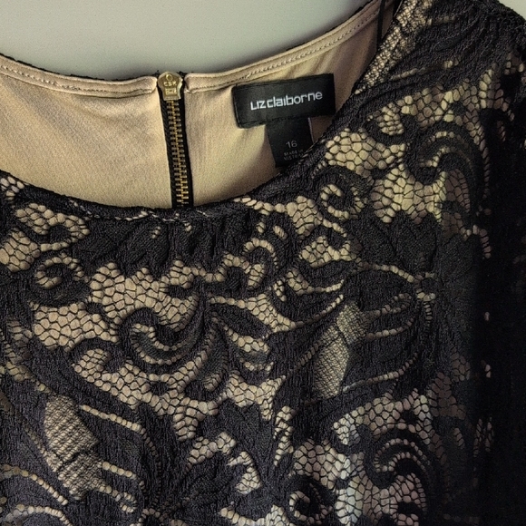 Liz Claiborne Black Sheath Dress 3/4 Sleeve Crew Neck - Picture 2 of 4